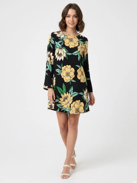 FARM Rio Dresses & Skirts - FARM Rio Long Bell Sleeve Mini Dress with Low Tie Back in Tropical Floral Print